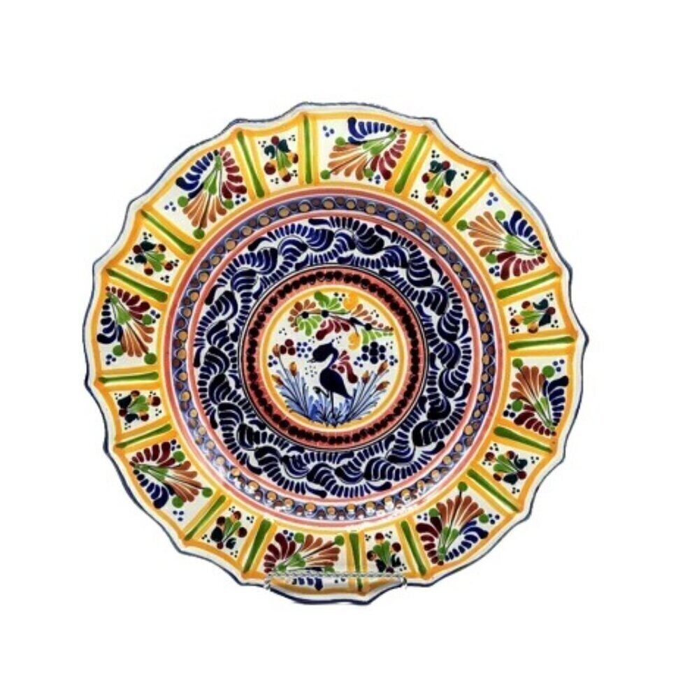 Talavera Mexico Hand-Painted Round Ceramic Serving Platter Tray